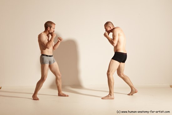 Underwear Martial art Man - Man White Moving poses Slim Short Blond Dynamic poses Academic