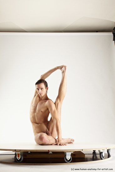 Nude Gymnastic poses Man White Athletic Short Brown Multi angles poses Realistic