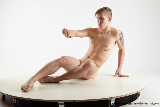 Nude Man White Sitting poses - simple Slim Short Brown Sitting poses - ALL Realistic