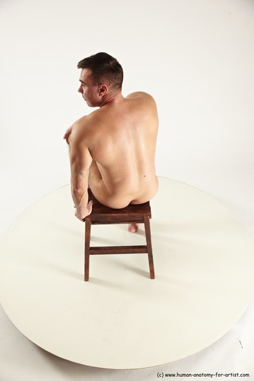 Nude Man White Sitting poses - simple Muscular Short Brown Sitting poses - ALL Multi angles poses Realistic