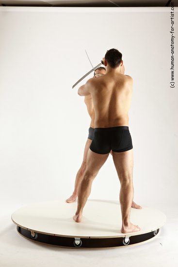 Underwear Fighting with sword Man - Man White Muscular Short Brown Multi angles poses Academic