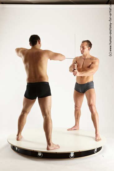 Underwear Fighting with sword Man - Man White Muscular Short Brown Multi angles poses Academic