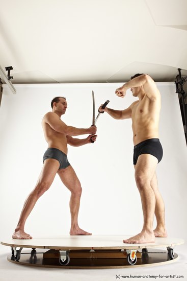 Underwear Fighting with sword Man - Man White Muscular Short Brown Multi angles poses Academic