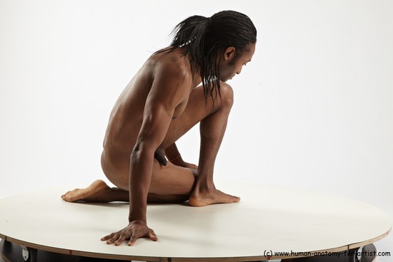 Nude Gymnastic poses Man Black Athletic Black Dancing Dreadlocks Realistic