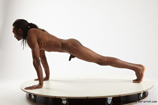 Nude Gymnastic poses Man Black Athletic Black Dancing Dreadlocks Realistic