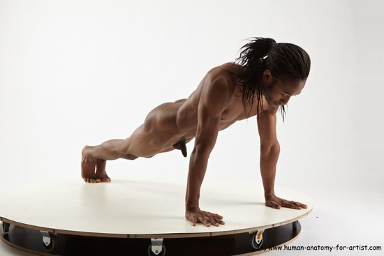 Nude Gymnastic poses Man Black Athletic Black Dancing Dreadlocks Realistic