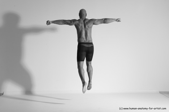 Underwear Gymnastic poses Man Black Muscular Bald Dancing Dynamic poses Academic