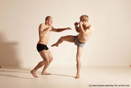 Underwear Martial art Man - Man White Moving poses Slim Short Blond Dynamic poses Academic