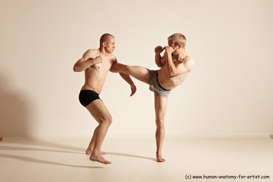 Underwear Martial art Man - Man White Moving poses Slim Short Blond Dynamic poses Academic