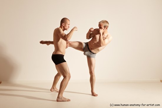 Underwear Martial art Man - Man White Moving poses Slim Short Blond Dynamic poses Academic