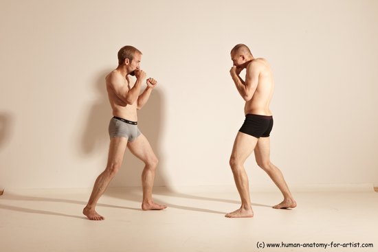 Underwear Martial art Man - Man White Moving poses Slim Short Blond Dynamic poses Academic