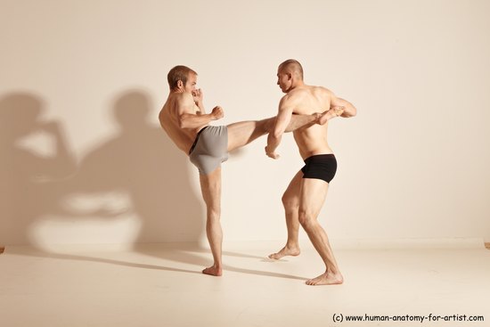 Underwear Martial art Man - Man White Moving poses Slim Short Blond Dynamic poses Academic