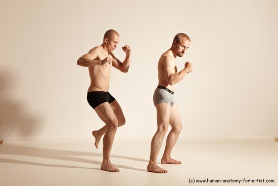 Underwear Martial art Man - Man White Moving poses Slim Short Blond Dynamic poses Academic