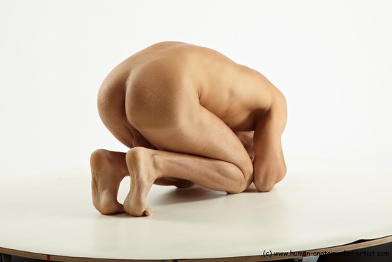 Nude Man White Kneeling poses - ALL Slim Short Blond Kneeling poses - on both knees Realistic