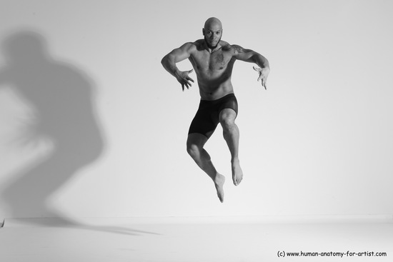 Underwear Gymnastic poses Man Black Muscular Bald Dancing Dynamic poses Academic