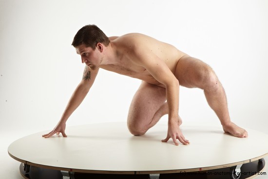 Nude Man White Kneeling poses - ALL Slim Short Brown Kneeling poses - on one knee Realistic