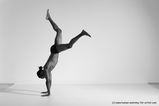 Underwear Gymnastic poses Man Black Athletic Black Dancing Dreadlocks Dynamic poses Academic