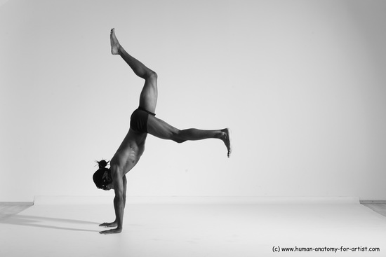 Underwear Gymnastic poses Man Black Athletic Black Dancing Dreadlocks Dynamic poses Academic