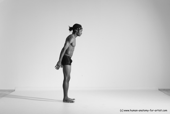 Underwear Gymnastic poses Man Black Athletic Black Dancing Dreadlocks Dynamic poses Academic