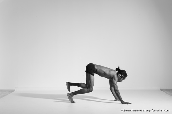 Underwear Gymnastic poses Man Black Athletic Black Dancing Dreadlocks Dynamic poses Academic