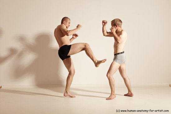 Underwear Martial art Man - Man White Moving poses Slim Short Blond Dynamic poses Academic