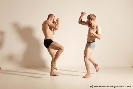 Underwear Martial art Man - Man White Moving poses Slim Short Blond Dynamic poses Academic