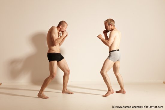 Underwear Martial art Man - Man White Moving poses Slim Short Blond Dynamic poses Academic