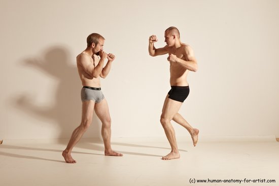 Underwear Martial art Man - Man White Moving poses Slim Short Blond Dynamic poses Academic