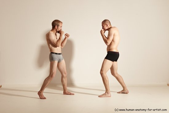 Underwear Martial art Man - Man White Moving poses Slim Short Blond Dynamic poses Academic