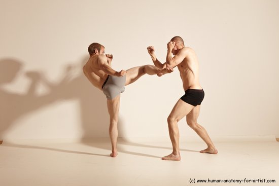 Underwear Martial art Man - Man White Moving poses Slim Short Blond Dynamic poses Academic