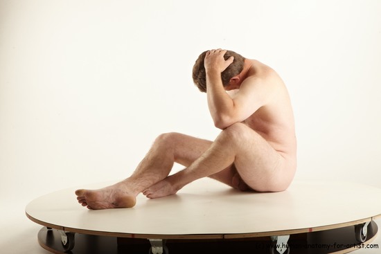 Nude Man White Sitting poses - simple Average Short Brown Sitting poses - ALL Realistic