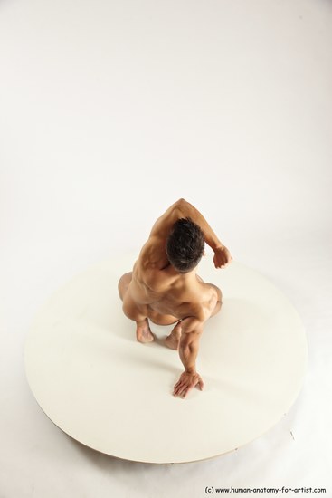 Nude Man White Muscular Short Brown Sitting poses - ALL Sitting poses - on knees Multi angles poses Realistic