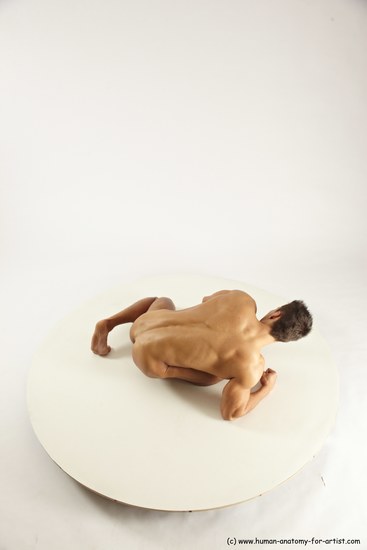 Nude Man White Muscular Short Brown Sitting poses - ALL Sitting poses - on knees Multi angles poses Realistic