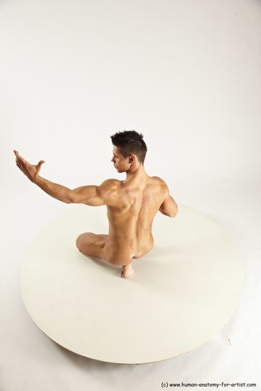 Nude Man White Muscular Short Brown Sitting poses - ALL Sitting poses - on knees Multi angles poses Realistic