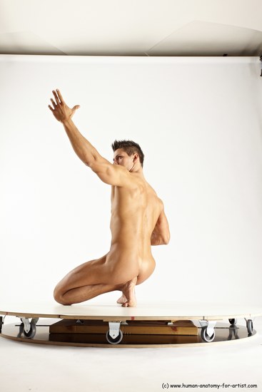 Nude Man White Muscular Short Brown Sitting poses - ALL Sitting poses - on knees Multi angles poses Realistic