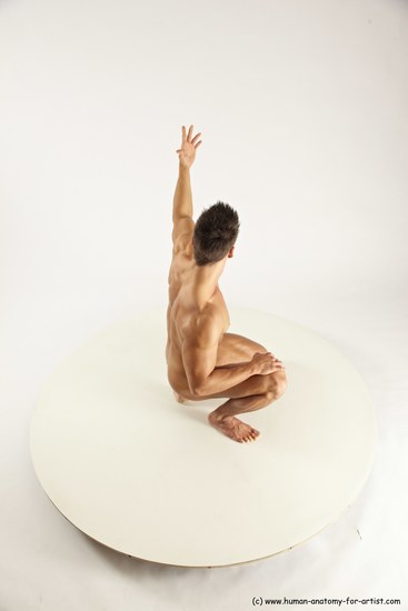 Nude Man White Muscular Short Brown Sitting poses - ALL Sitting poses - on knees Multi angles poses Realistic