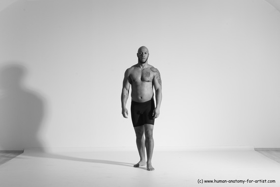 Underwear Gymnastic poses Man Black Muscular Bald Dancing Dynamic poses Academic