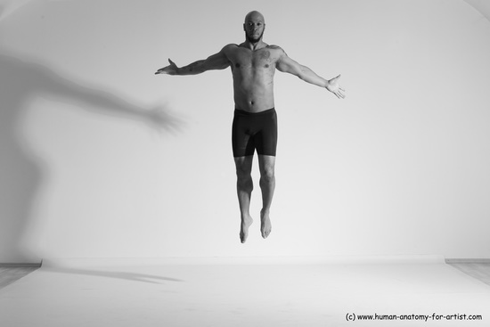 Underwear Gymnastic poses Man Black Muscular Bald Dancing Dynamic poses Academic