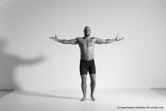 Underwear Gymnastic poses Man Black Muscular Bald Dancing Dynamic poses Academic