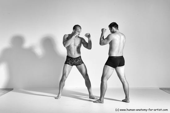 Underwear Fighting Man - Man White Muscular Short Brown Dynamic poses Academic