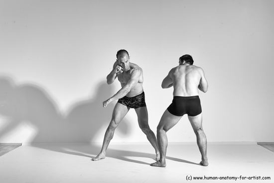 Underwear Fighting Man - Man White Muscular Short Brown Dynamic poses Academic