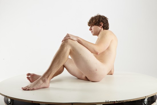 Nude Man White Sitting poses - simple Muscular Short Brown Sitting poses - ALL Realistic