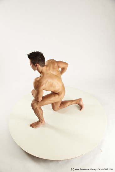 Nude Man White Kneeling poses - ALL Muscular Short Brown Kneeling poses - on one knee Multi angles poses Realistic