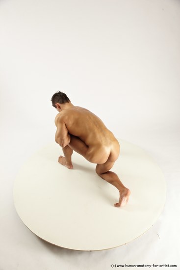 Nude Man White Kneeling poses - ALL Muscular Short Brown Kneeling poses - on one knee Multi angles poses Realistic