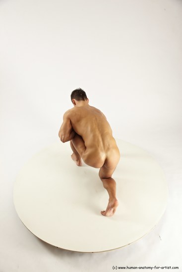 Nude Man White Kneeling poses - ALL Muscular Short Brown Kneeling poses - on one knee Multi angles poses Realistic