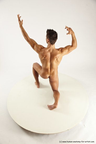 Nude Man White Kneeling poses - ALL Muscular Short Brown Kneeling poses - on one knee Multi angles poses Realistic