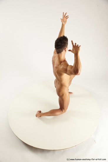 Nude Man White Kneeling poses - ALL Muscular Short Brown Kneeling poses - on one knee Multi angles poses Realistic