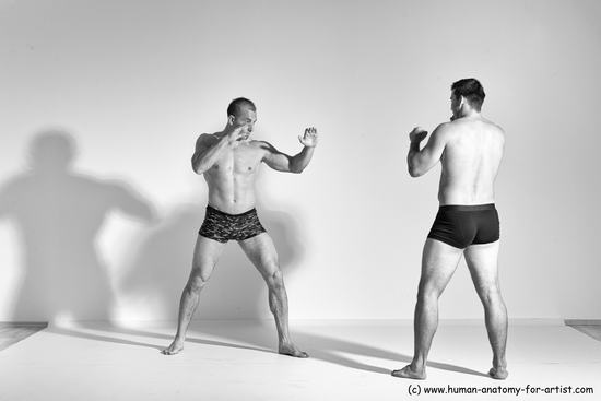 Underwear Fighting Man - Man White Moving poses Muscular Short Brown Dynamic poses Academic