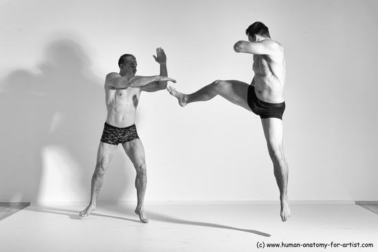 Underwear Fighting Man - Man White Moving poses Muscular Short Brown Dynamic poses Academic