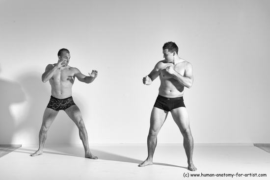 Underwear Fighting Man - Man White Moving poses Muscular Short Brown Dynamic poses Academic